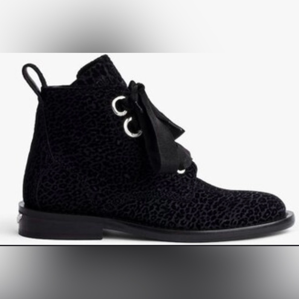 Zadig & Voltaire LAUREEN LEO LEOPARD-PRINT SUEDE ANKLE BOOTS IN NOIR size 36